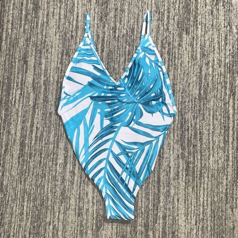 Cupshe Blue and White Tropical One Piece Swimsuit